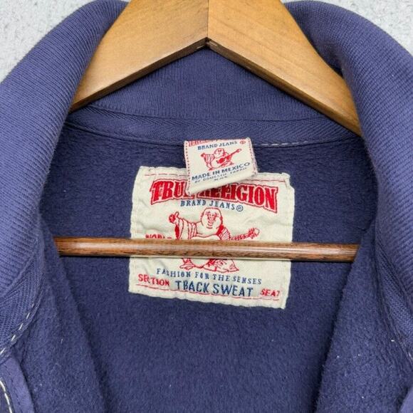 True Religion Track Jacket Men's 2XL Blue Sweatshirt Zip Up White Stitching Logo - Picture 7 of 10